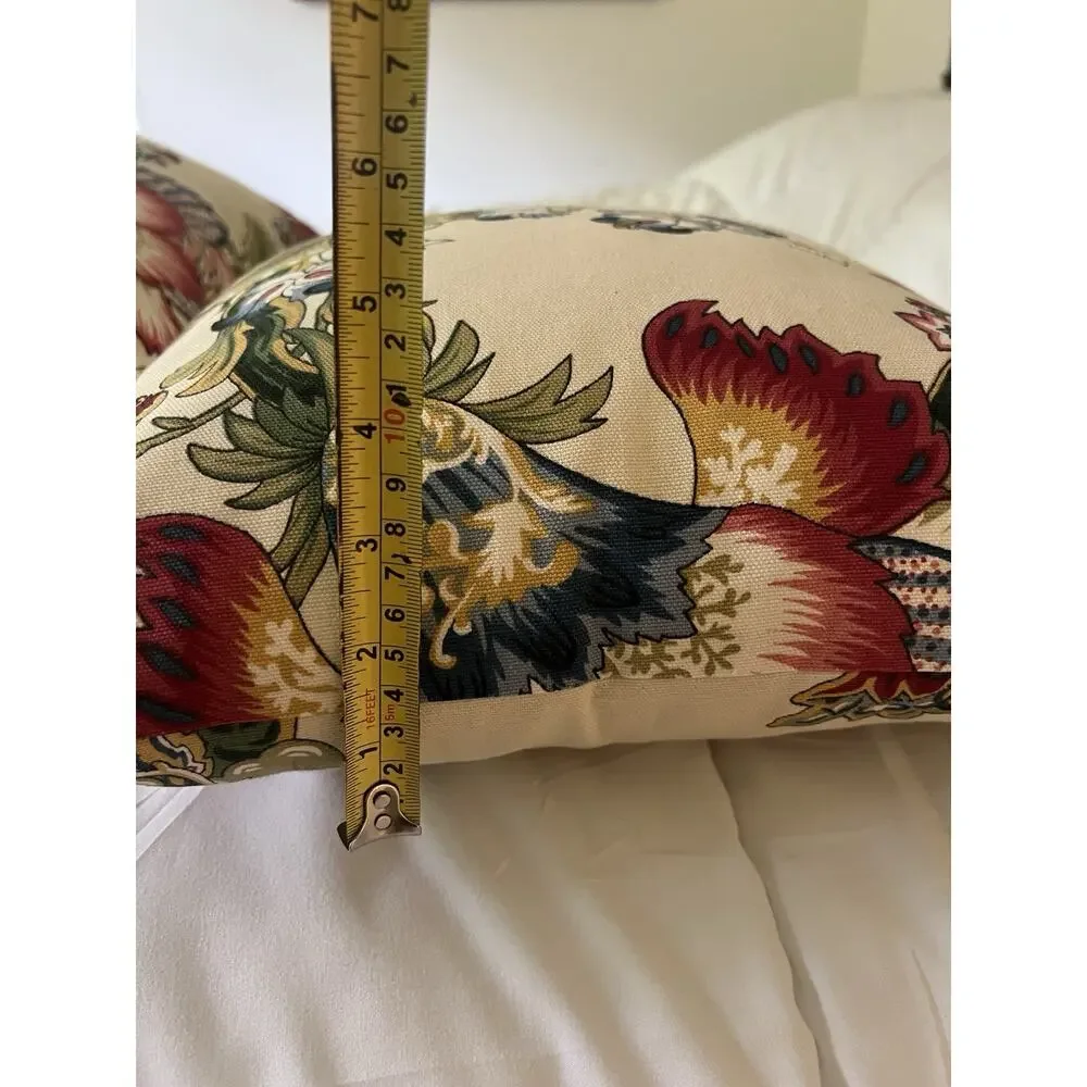 Custom Jacobean Floral Pillows Pair 18” 12” English Country Designer Fabric